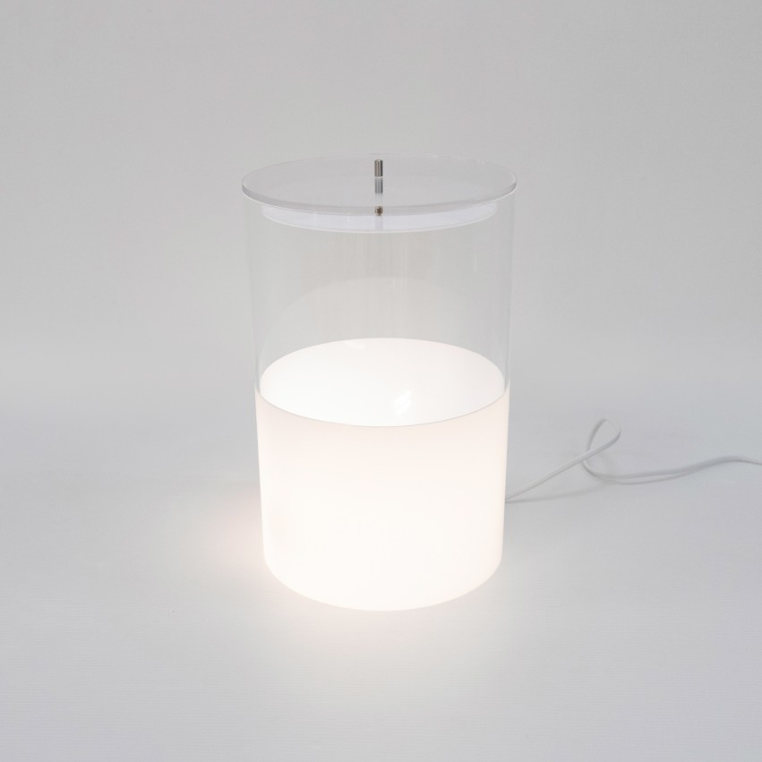 Lampe cylindrique en Plexiglas transparent et opale de Thibaut Renesson Philipon