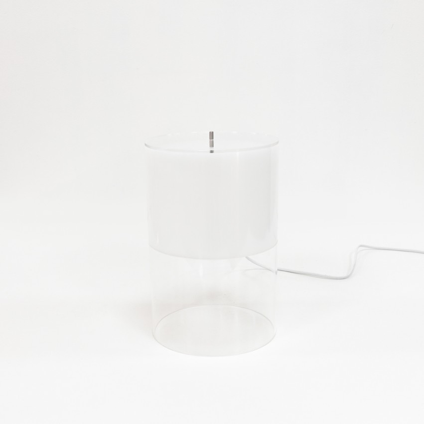 Lampe cylindrique en Plexiglas transparent et opale